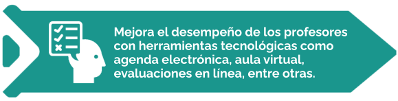 Mejora el desempeño de los profesores con herramientas tecnológicas como agenda electrónica, aula virtual, evaluaciones en línea, entre otras.